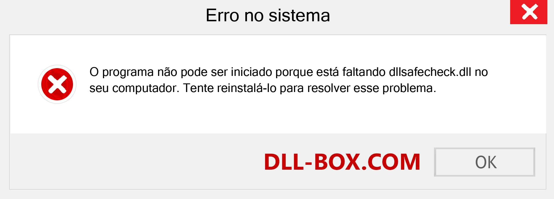 Arquivo dllsafecheck.dll ausente ?. Download para Windows 7, 8, 10 - Correção de erro ausente dllsafecheck dll no Windows, fotos, imagens